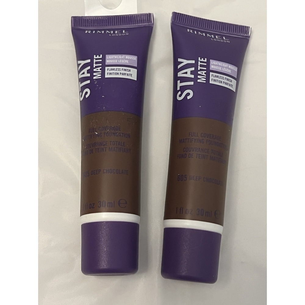 Rimmel London Foundation Stay Matte 605 Deep Chocolate 1 Oz Full Coverage‎ 2 Lot